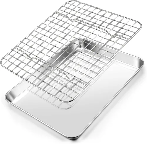 Miniatura 11 de Joyfair - Bandeja para hornear de 9 pulgadas con estante de enfriamiento, bandejas para horno tostador de acero inoxidable con rejillas de rejilla