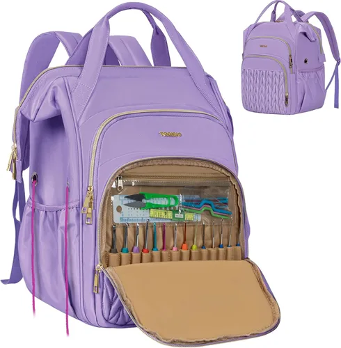Miniatura 9 de Mochila para hacer punto, organizador grande de bolsa de ganchillo, organizador de almacenamiento de hilo resistente al agua, soporte de hilo