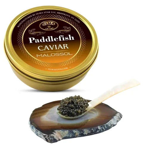 Miniatura 10 de Envío nocturno – Olma American Paddlefish Black Caviar – Perlas grises medianas, sabor suave – 1 oz / 28 g