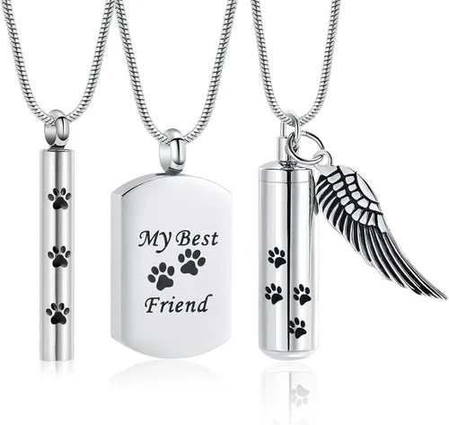 Miniatura 18 de Hearbeingt Collar de urna de cremación para cenizas para mascotas, medallón conmemorativo con estampado de patas, joyería de ceniza, colgante