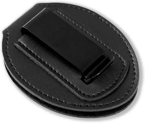 Miniatura 2 de Porta insignia de policía AKITSUAMA - De cuero de vaca, universal, negro, para fuerzas del orden, con clip metálico y cadena incluidos