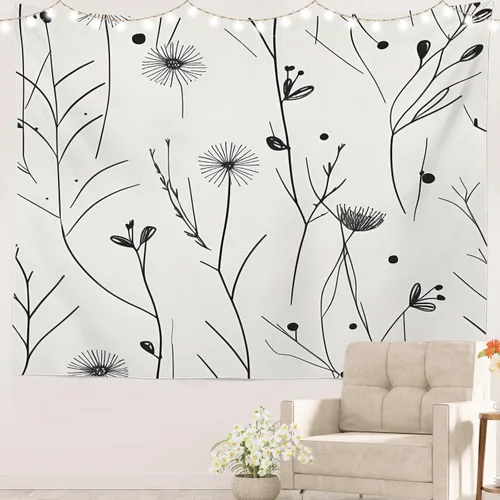Miniatura 55 de Batmerry Tapiz de pintura abstracta apagado, trazos de expresión artística arte de pared, decoración para colgar, fibra de poliéster, blanco