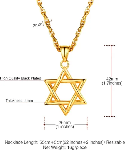 Miniatura 103 de U7 - Collar con Estrella de David para hombres y mujeres, dije hexagonal de acero inoxidable con cruz/piedra de rubí/collares clásicos judíos