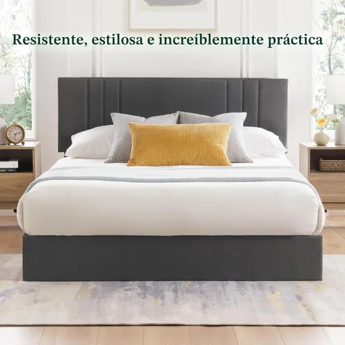 Miniatura 3 de Zinus Billie - Base de cama con plataforma, cuatro cajones de almacenamiento debajo de la cama, cabecera ajustable en altura, estilo tapizado, Gris
