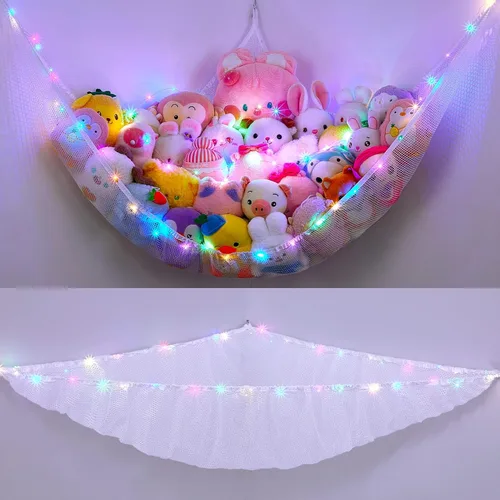 Miniatura 27 de Unicorn Castle Red de animales de peluche o hamaca organizador de almacenamiento de juguetes para niños con luz LED colgante en esquina soporte