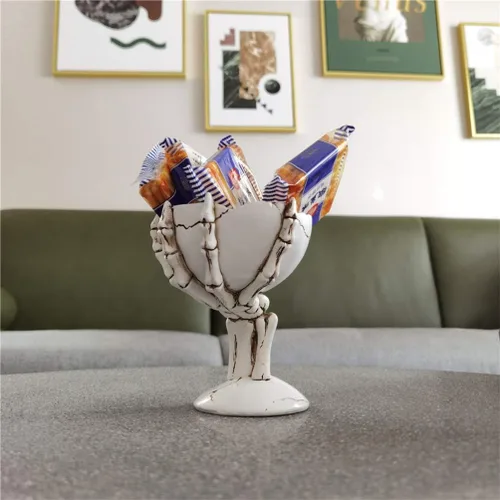 Miniatura 6 de TOYANDONA Cuenco de fruta de mano de esqueleto para Halloween, plato de resina, bandeja de escritorio de 5.4 pulgadas para decoración de fiestas