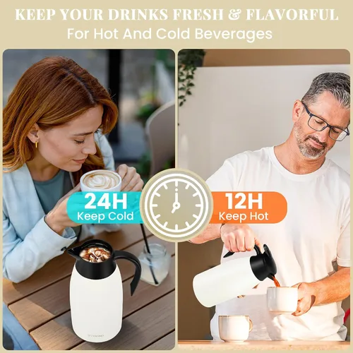 Miniatura 3 de Jarra de café de 34 onzas aisladas, jarras de café de acero inoxidable para mantener el calor, jarras térmicas a prueba de polvo para fiestas