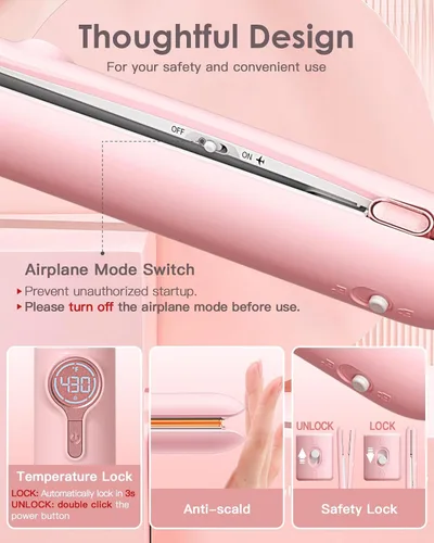 Miniatura 6 de ZAVAREA Alisador y rizador de pelo inalámbrico, alisador de pelo portátil para viajes, plancha plana inalámbrica de cerámica para mujeres, plancha