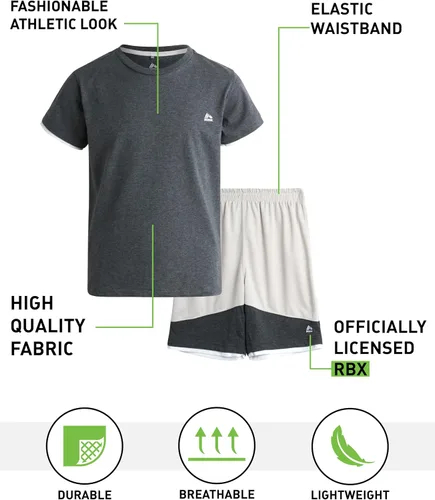 Miniatura 2 de RBX Conjunto deportivo de pantalones cortos para niños, 2 piezas de camiseta atlética con cuello redondo y pantalones cortos para niños
