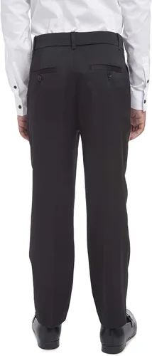 Miniatura 3 de Calvin Klein Pantalón de vestir plano para niños, pierna recta y parte inferior con dobladillo, trabillas para cinturón y bolsillos frontales