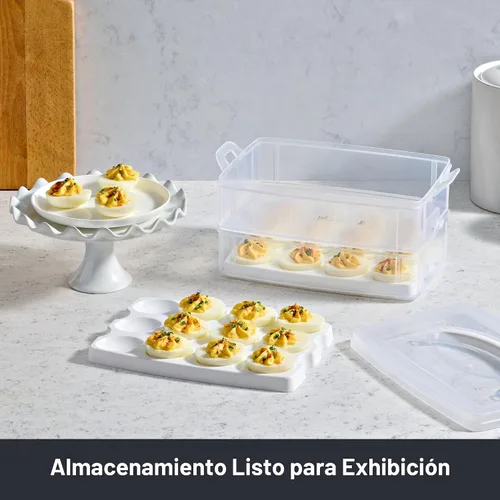 Miniatura 5 de Snapware (2 niveles, 24 huevos) contenedor de almacenamiento de huevos separados de plástico con tapa y asa, apto para congelador, lavavajillas