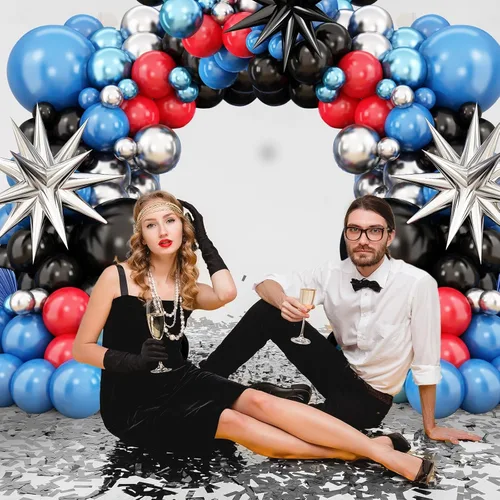 Miniatura 4 de Arco de globos azul, rojo y negro, guirnalda de globos con globos de papel de aluminio, globos metálicos plateados para niños, baby shower, Azul