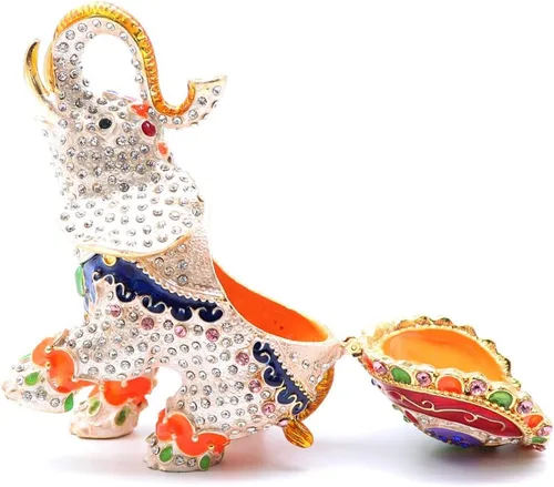 Miniatura 5 de WaltzF - Figura decorativa decorativa de elefante grande con bisagras pintadas a mano
