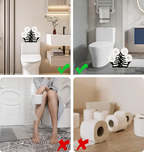 Miniatura 5 de Lindo soporte de rollo de papel higiénico para árbol de Navidad, decoración de baño, soporte de papel higiénico de metal negro, organizador