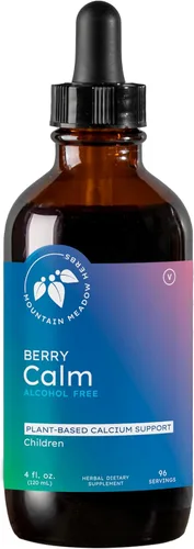 Mountain Meadow Herbs Berry Calm for Kids | Suplemento de calcio de hierbas de gran sabor para huesos y dientes fuertes | Mejora la concentración y