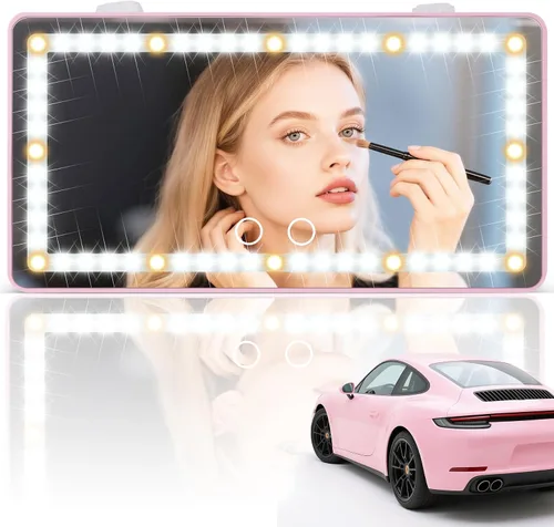 Miniatura 23 de SINGARO Espejo de tocador con visera solar para automóvil, espejo de maquillaje recargable con 60 LED, 3 modos de luz y control táctil regulable