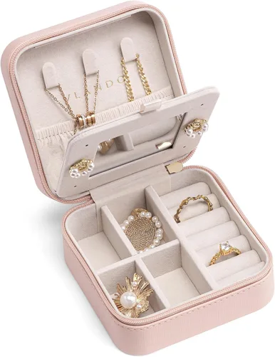 Vlando Pequeño organizador de joyas de viaje, vitrina de joyería para niñas y mujeres, regalo de dama de honor, anillos, aretes, collares,