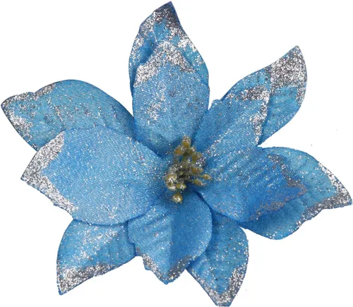 Miniatura 24 de YYCRAFT 12 flores artificiales de seda brillante con purpurina para decoración de árbol de Navidad (plata, 8 pulgadas)