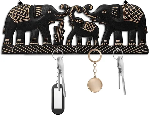 Llavero de madera – Organizador decorativo para llaves de elefante montado en la pared con 6 ganchos – Estante para llaves para cocina, Ofiice y