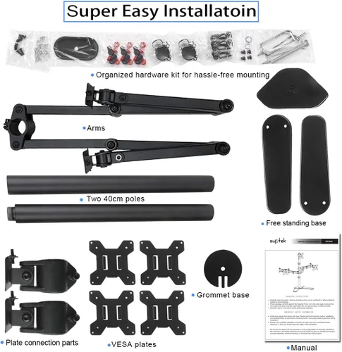 Miniatura 6 de Suptek Soporte para monitor LED LCD cuádruple, soporte independiente extra alto de 31.5" de poste, resistente, totalmente ajustable, para 4 (3+1)