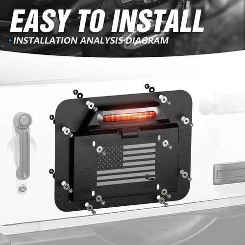 Miniatura 6 de YZONA - Marco de placa de repuesto para llantas de repuesto con luz iluminada y tercera luz de freno compatible con Jeep Wrangler JK JKU Unlimited