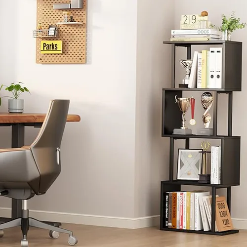 Miniatura 2 de Gadroad - Estantería de 4 niveles, estante geométrico estrecho en forma de S, estanterías de almacenamiento decorativas de madera, estanterías
