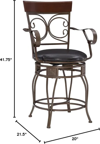 Miniatura 18 de Powell Dayne - Taburete grande y alto de 24 asientos con brazos en metal de bronce oscuro con asiento acolchado de piel sintética marrón oscuro