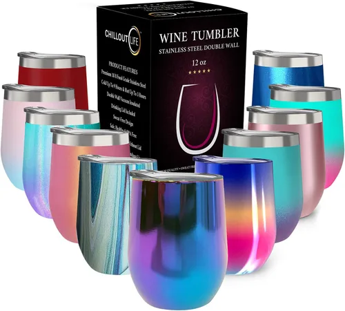 Miniatura 53 de CHILLOUT LIFE Vasos Térmicos de Vino de Acero Inoxidable de 12 oz Paquete de 2 - Vasos de Vino con Aislamiento al Vacío de Doble Pared con Tapas