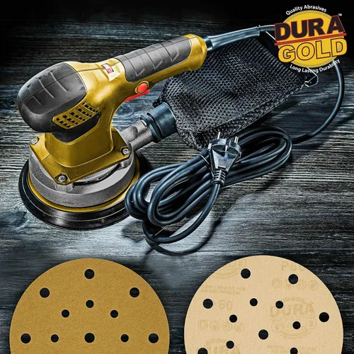 Miniatura 6 de Dura-Gold Discos de lijado dorados de 6 pulgadas de alta calidad, grano 60 (caja de 50), papel de lija de gancho y bucle sin polvo con patrón de 17
