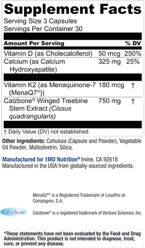Miniatura 9 de 1MD OsteoMD para apoyo integral óseo con hidroxiapatita de calcio, vitamina D3 y K2 90 cápsulas
