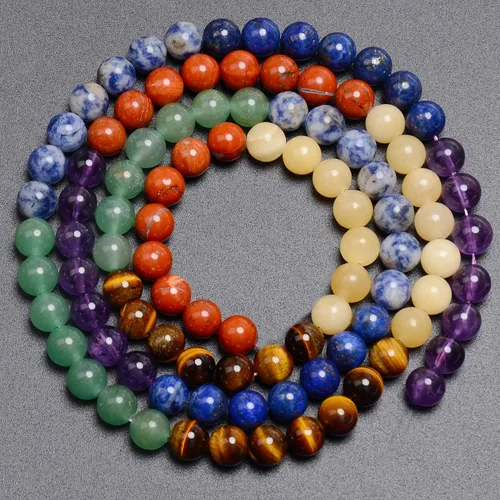 Miniatura 4 de LPBeads 100 Cuentas de 8mm Cuentas Redondas Naturales de Chakra, Cuentas Sueltas de Piedra Preciosa Redondas para Hacer Joyas con Cordón Elástico