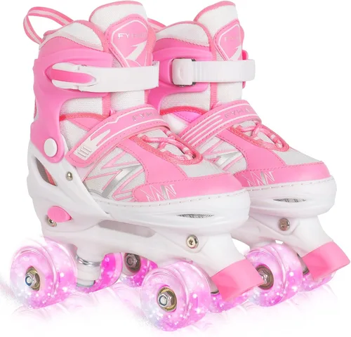 Patines de ruedas para niños y niñas, niños pequeños, principiantes, ajustables, 4 tamaños, patines cuádruples para niños con todas las ruedas