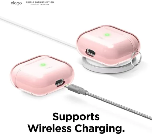 Miniatura 8 de elago Funda transparente con llavero compatible con AirPods 3, cinta de gel incluida, reducción del amarilleo, protección transparente, soporta
