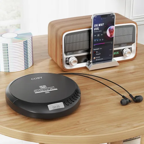 Miniatura 7 de Coby Reproductor de CD Bluetooth portátil con radio FM y auriculares, disco recargable anti-salto con reproducción de MP3, entrada AUX, súper bajo