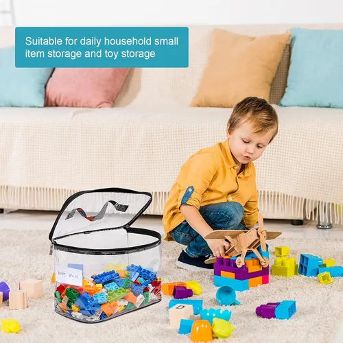 Miniatura 5 de Paquete de 4 bolsas de almacenamiento grandes transparentes para juguetes con etiqueta de nombre, funda organizadora de juguetes de PVC impermeable