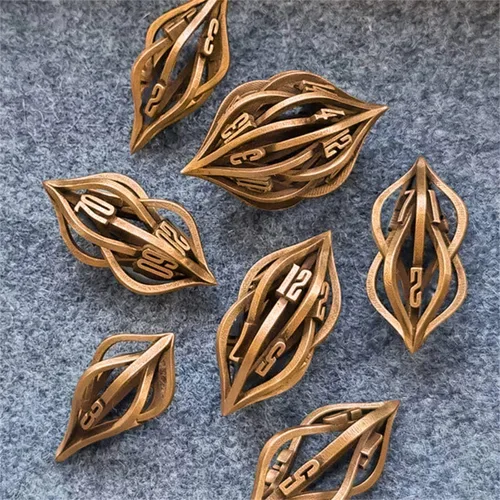 Miniatura 3 de Thyggzjbs Juego de dados Arcanum para juegos de mesa, juego de dados de metal tallado impreso en 3D, juego de dados huecos poliédricos DND RPG MTG