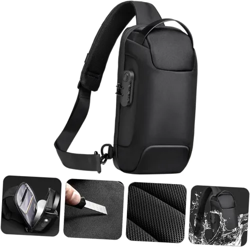 Miniatura 5 de VALICLUD Mochila de viaje impermeable bolsa de pecho bolsa inclinada tela Oxford bolsa de mensajero deportivo hombre hombres bolsas de hombro, Negro