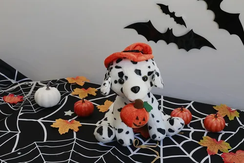 Miniatura 5 de Plushland Halloween Pawpals - Juguete de peluche de perro de 8 pulgadas que viene con sombrero y linterna Jack O Lantern de Halloween, calabaza
