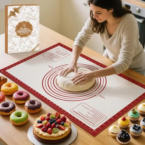 Miniatura 13 de Tapete de Repostería de Silicona Antiadherente, Tapete Grueso de Silicona para Hornear - Tapete de Masa para Enrollar, Tapete de Silicona