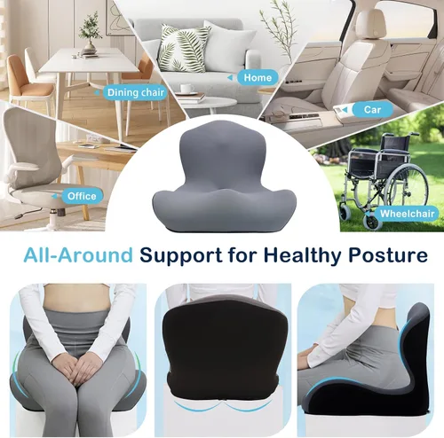 Miniatura 8 de Cojín de asiento para silla de oficina y automóvil, cojines ergonómicos en forma de L, cojín de espuma viscoelástica, almohada de apoyo lumbar