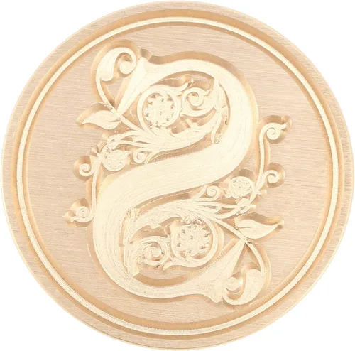 Miniatura 2 de Yoption - Sello de cera con diseño de letra S, cabeza de latón floral vintage, mango de madera, sello inicial del alfabeto, para invitación