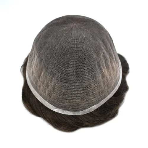 Miniatura 76 de Toupee para hombres nudos blanqueados hombres toupee hairpieces europeo virgen sistema de reemplazo de cabello humano suave encaje francés hombres