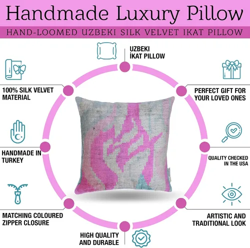 Miniatura 3 de Almohada decorativa hecha a mano con relleno de plumón, alta calidad, rosa y beige, funda de cojín de seda de terciopelo suave para sala de estar