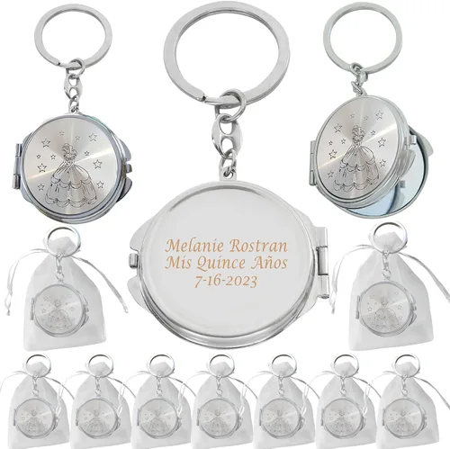 12 piezas personalizadas de quinceañera recuerdo de fiesta dulce 16 espejo llavero Recuerdos de Mis XV princesa 18 cumpleaños regalo para invitados