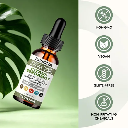 Miniatura 10 de RESONA Gotas de arroz de levadura roja, mezcla de apoyo de colesterol de alta absorción con bergamota cítrica, hoja de olivo y guanábana - Natural