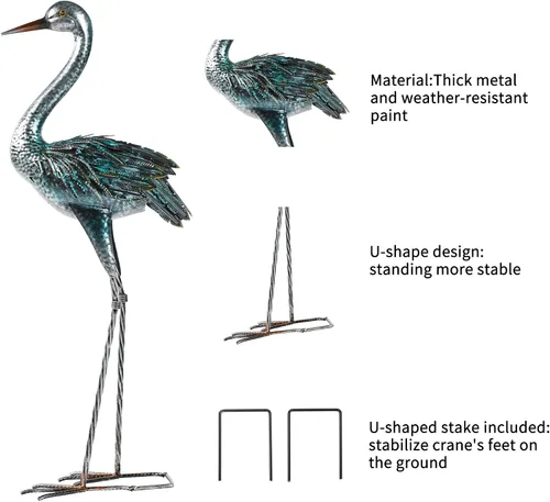 Miniatura 9 de Kircust Estatua de Grulla de Jardín para Exteriores, Señuelo de Garza Azul Esculturas y Estatuas de Jardín, Arte de Pájaro de Metal para Decoración