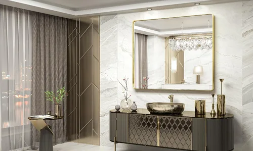 Miniatura 245 de TokeShimi - Espejo para pared de baño, espejo de tocador con marco de metal de aleación de aluminio mate cepillado e inoxidable, decoración rústica