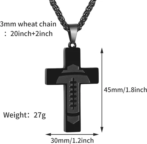 Miniatura 5 de Collar de cruz de fútbol para niños y hombres, colgante de versículo de la Biblia de acero inoxidable con cadena de 20 + 2 pulgadas, primera