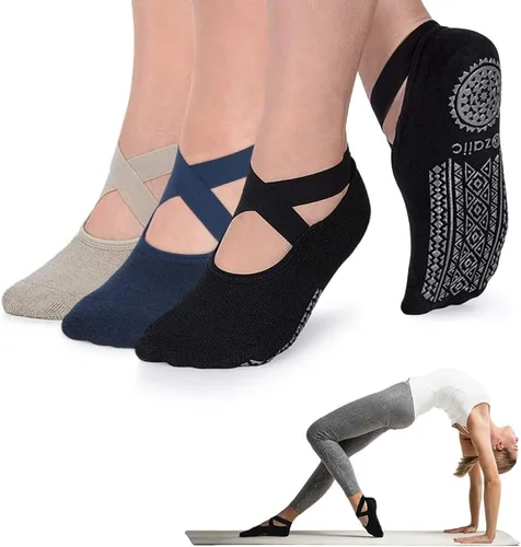 Miniatura 115 de Ozaiic - Calcetines de yoga para mujer con correas y agarres antideslizantes, ideales para pilates, Pure Barre, ballet, danza y entrenamiento