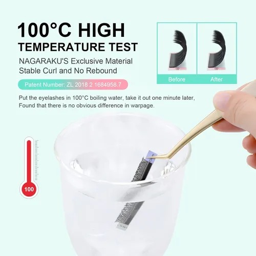 Miniatura 6 de Suministros de extensiones de pestañas NAGARAKU yy, pestañas falsas 0.05mm rizado D, bandeja mixta 8-12mm, prefabricadas 4D, abanico fácil, volumen